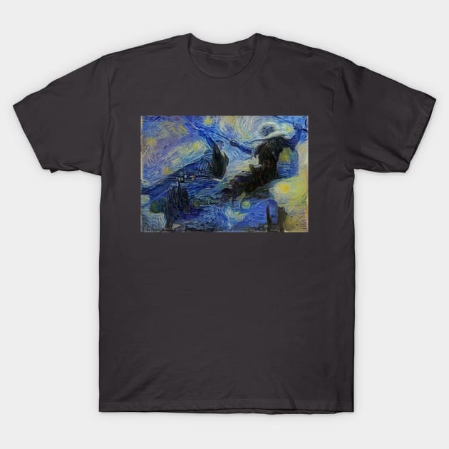 Drizzt Do'Urden vs Artemis Entreri Forgotten Realms Starry Night T-Shirt by Starry Night